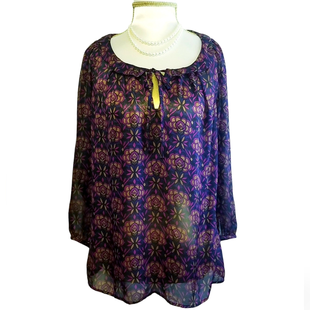 LOFT Petites Floral Sheer Chiffon Blouse Size Medium Petite